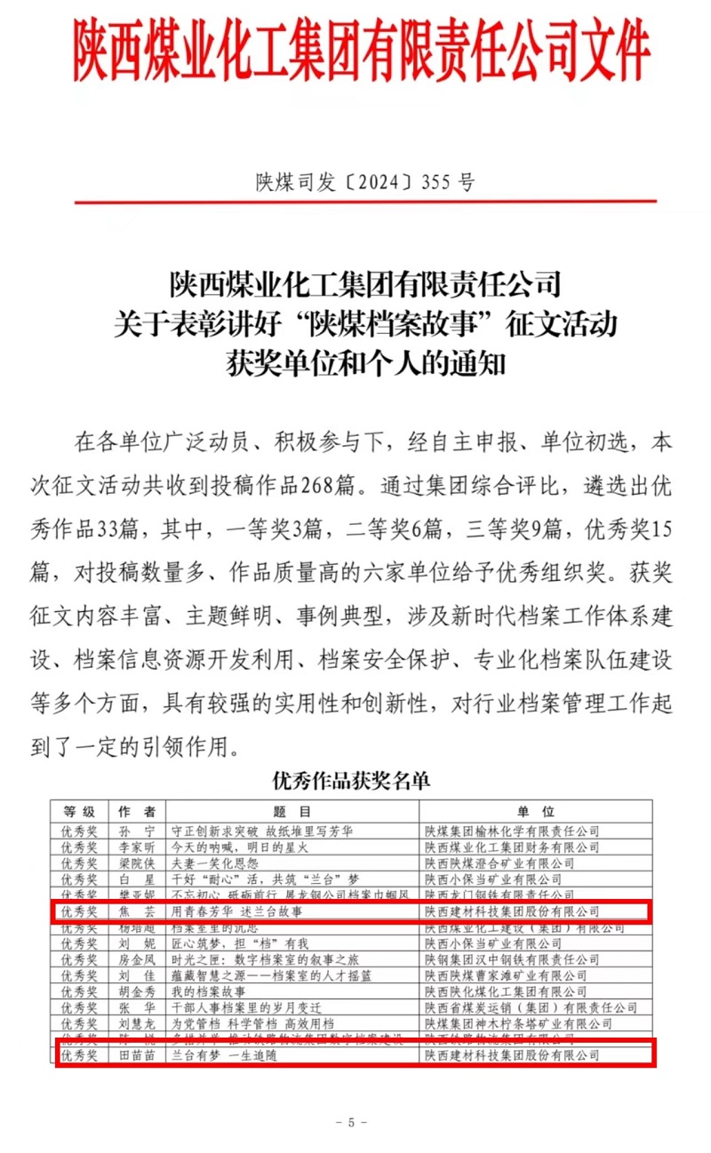 喜報！陜西建材科技檔案故事獲獎了